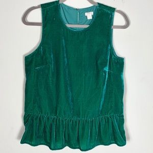J. Crew Emerald Green Velvet Peplum Top